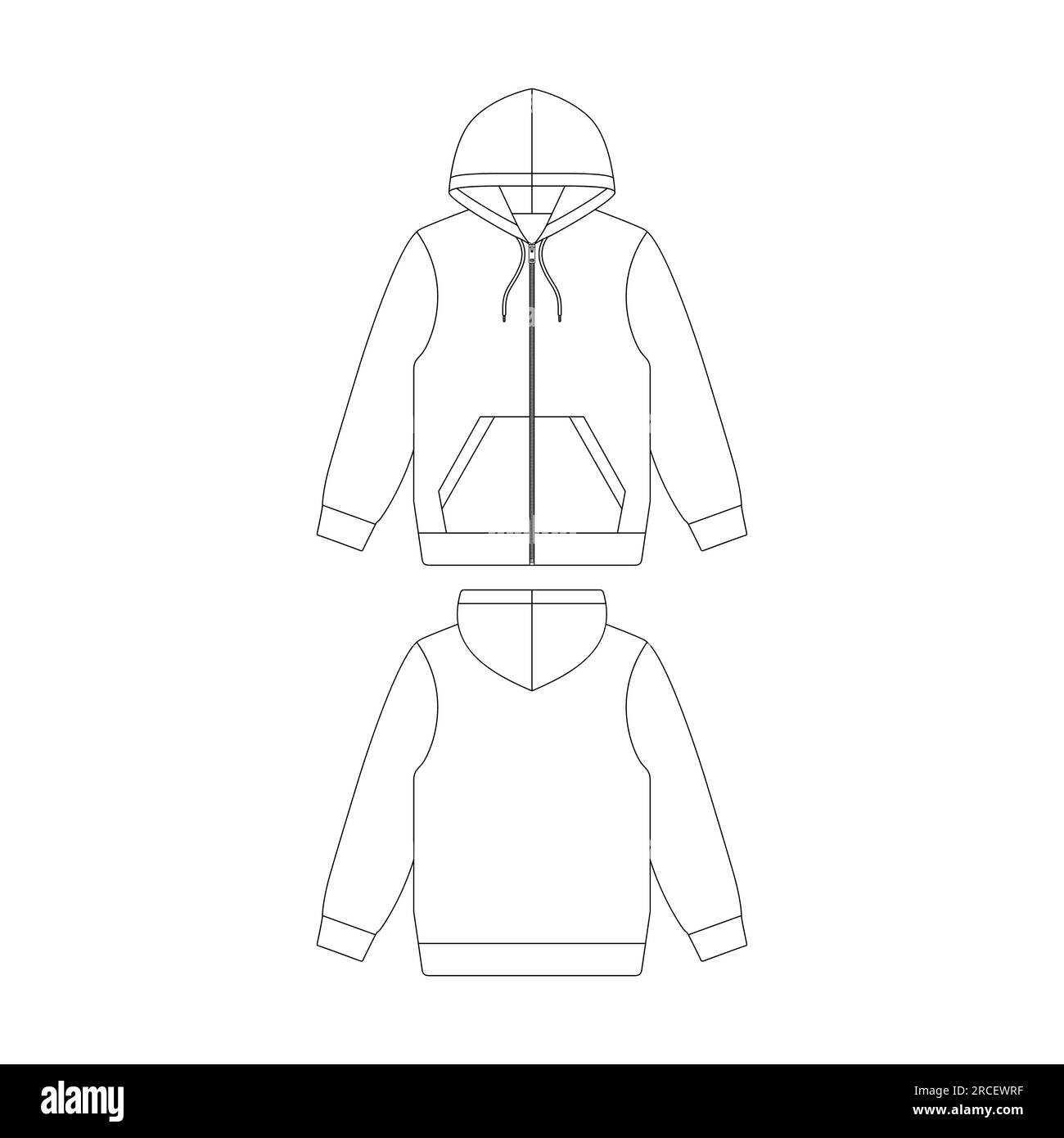 Modèle zip sweat à capuche illustration vectorielle de dessin plat contour de conception Illustration de Vecteur