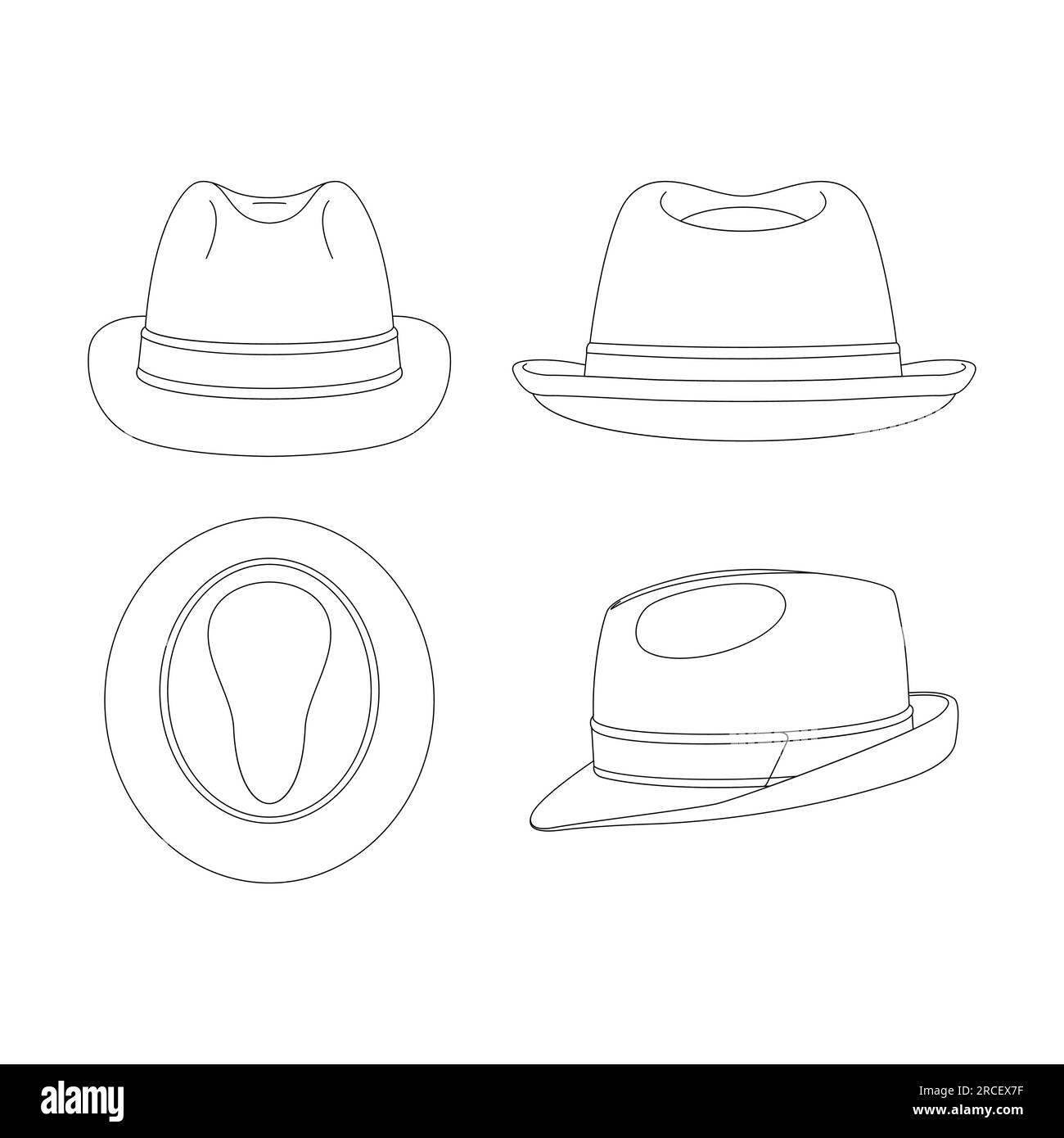 Modèle Trilby chapeau illustration vectorielle de dessin plat conception de contour couvre-chef Illustration de Vecteur