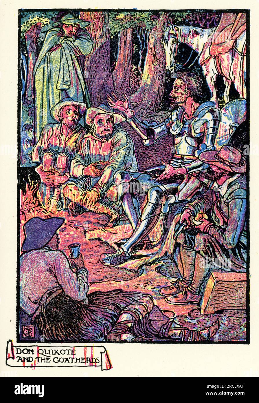 Don Quichotte de la Mancha, et les poules, de Walter Crane, Don Quichotte est un roman épique espagnol de Miguel de Cervantes. Banque D'Images