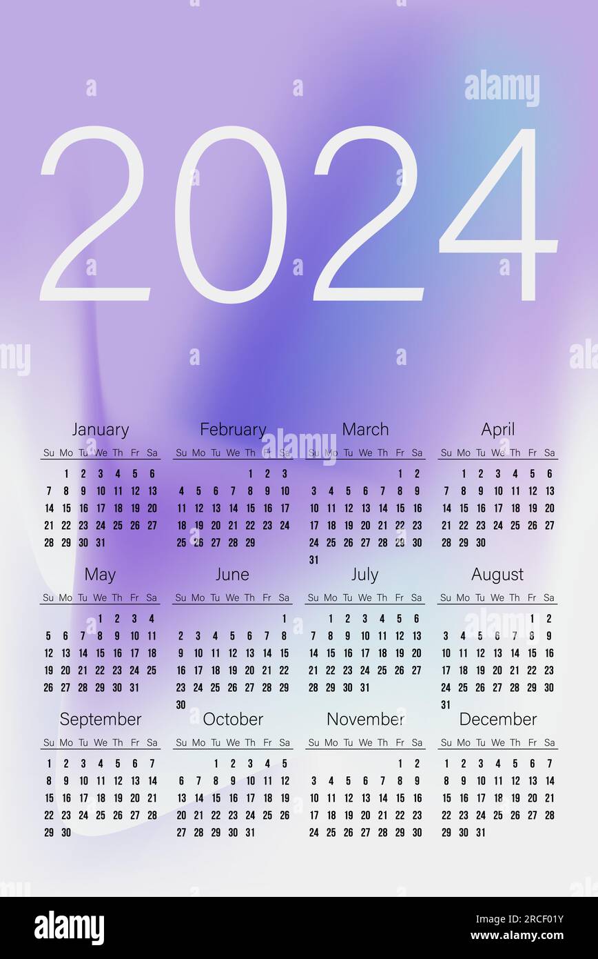 Calendrier 2024 annuel avec plusieurs dégradés de couleur