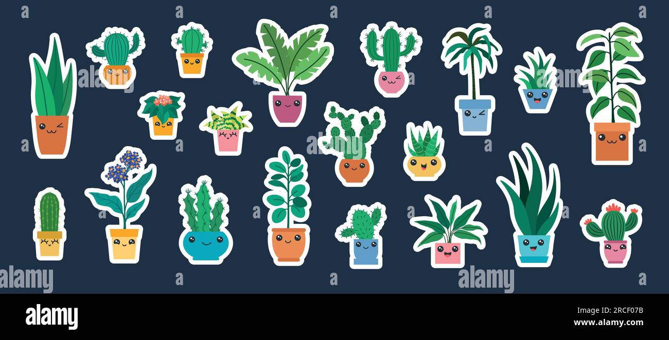 Autocollants vectoriels avec des plantes d'intérieur Illustration de Vecteur