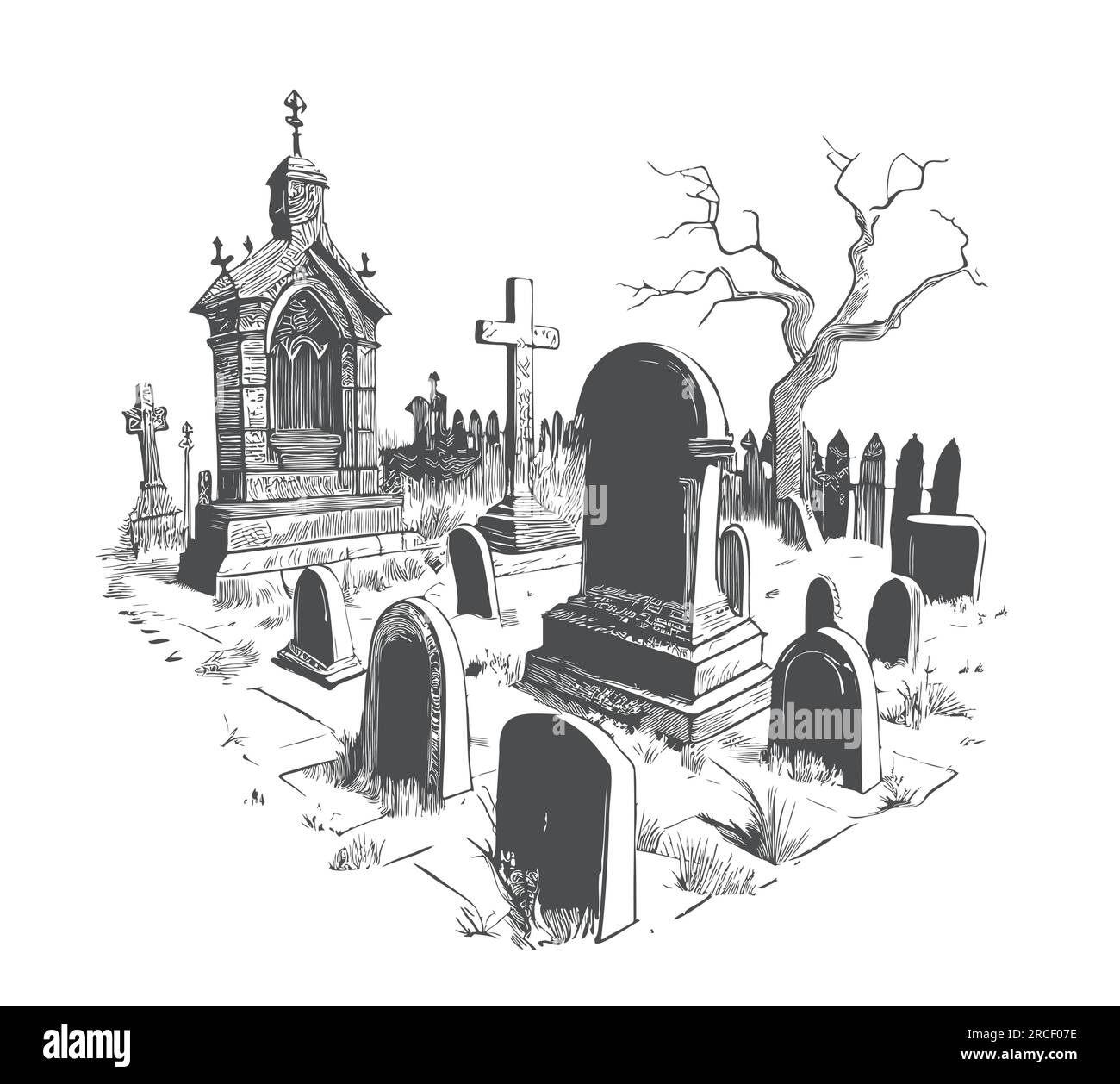 Dessin Original Architecture Monument Aux Morts - Encre Et Crayon, Thème Cimetière
