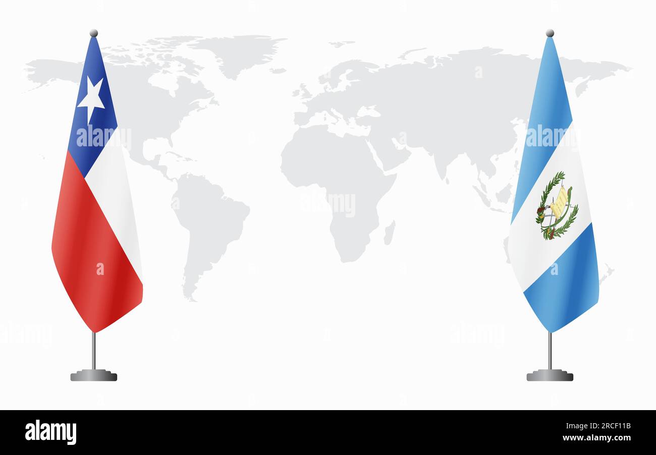 Drapeaux du Chili et du Guatemala pour la réunion officielle sur fond de carte du monde. Illustration de Vecteur