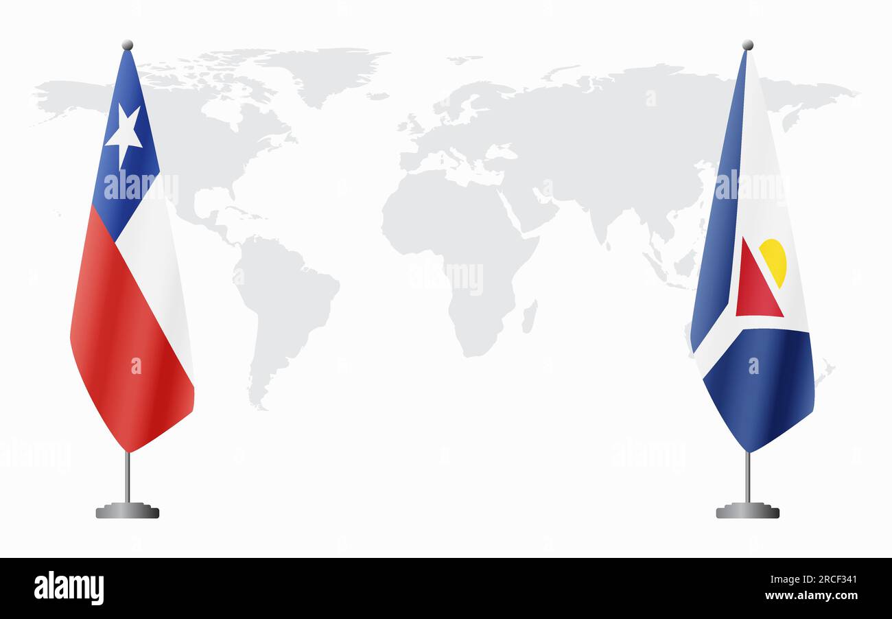 Drapeaux du Chili et de Saint Martin pour la réunion officielle sur fond de carte du monde. Illustration de Vecteur