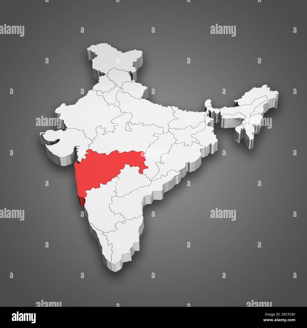 Localisation de l'état du Maharashtra dans la carte de l'Inde. Illustration 3D. Banque D'Images