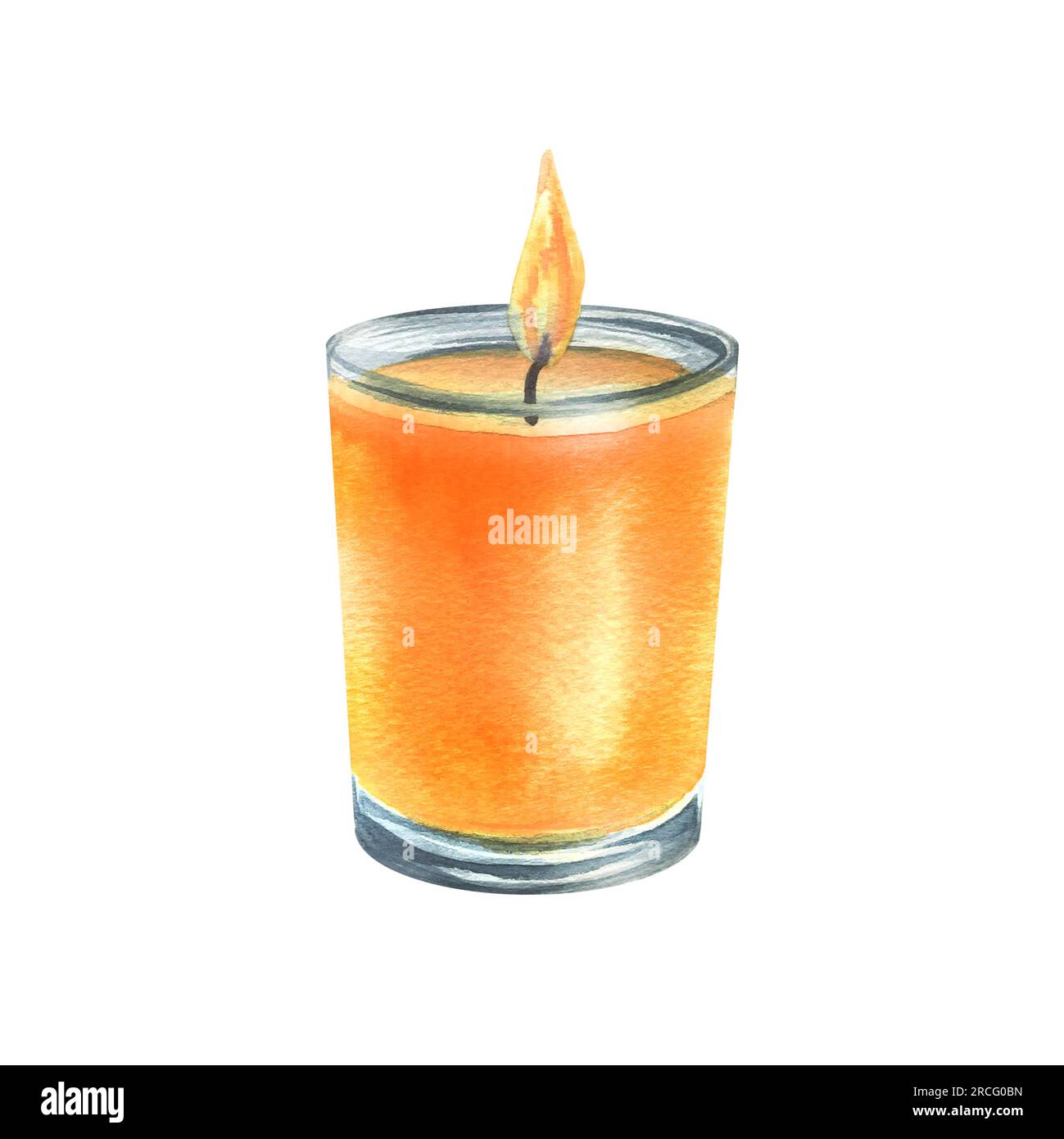 Bougie décorative orange dans un bocal en verre avec flamme de feu.  Illustration à l'aquarelle dessinée à la main. Objet isolé sur fond blanc  Photo Stock - Alamy