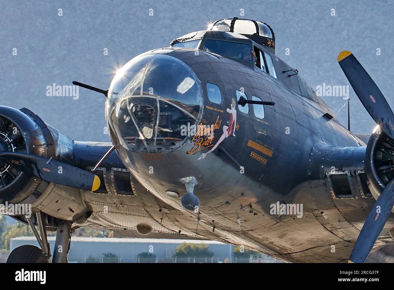 Palm Springs, Californie, États-Unis. 13 novembre 2021. Le B-17 Flying Fortress utilisé dans le film de 1990 ''Memphis Belle'' arrivant au Palm Springs Air Museum. (Image de crédit : © Ian L. Sitren/ZUMA Press Wire) USAGE ÉDITORIAL SEULEMENT! Non destiné à UN USAGE commercial ! Banque D'Images