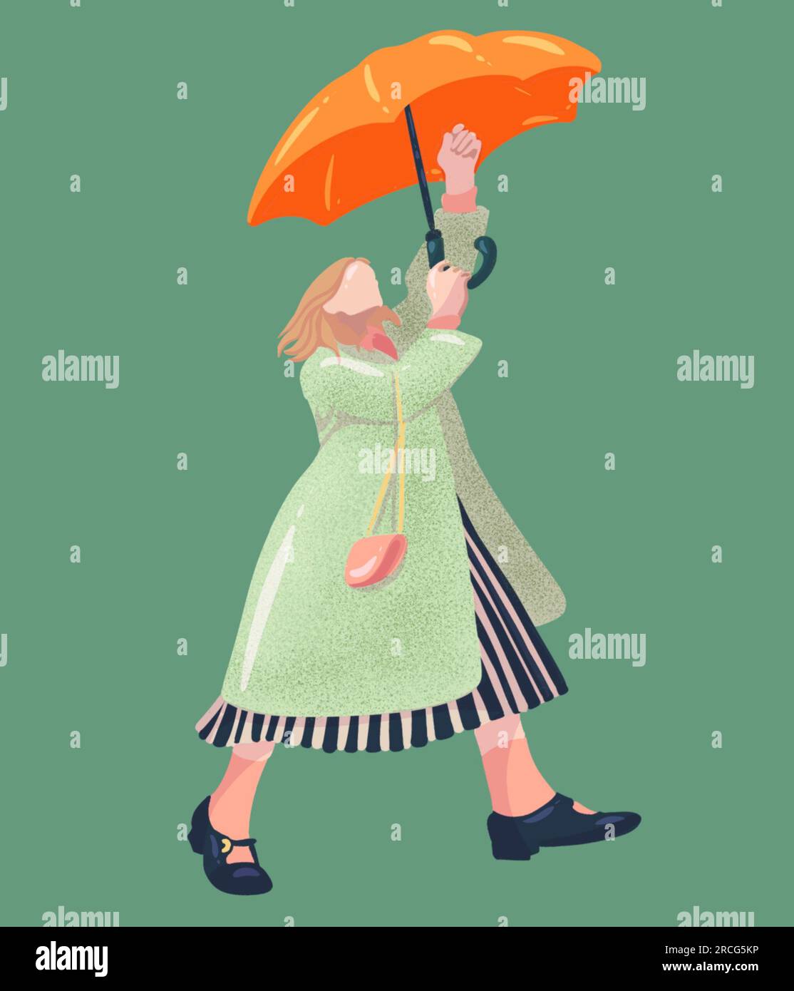 Lady Running avec parapluie Banque D'Images
