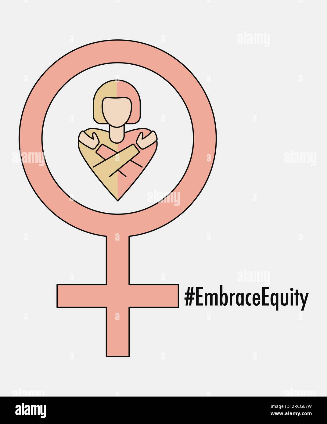Journée internationale de la femme 2023 #EmbraceEquity donner à l'équité une large adhésion. Adoptez l'équité. Signe de sexe féminin illustration vectorielle. Isol. Élément de conception Illustration de Vecteur