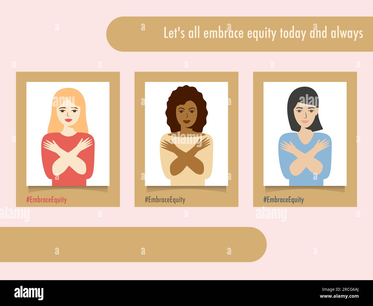 Les portraits #EmbraceEquity donnent à l'équité une énorme adhésion. Journée internationale de la femme 2023 embrasser l'équité. L'égalité des chances ne suffit plus Vector il Illustration de Vecteur