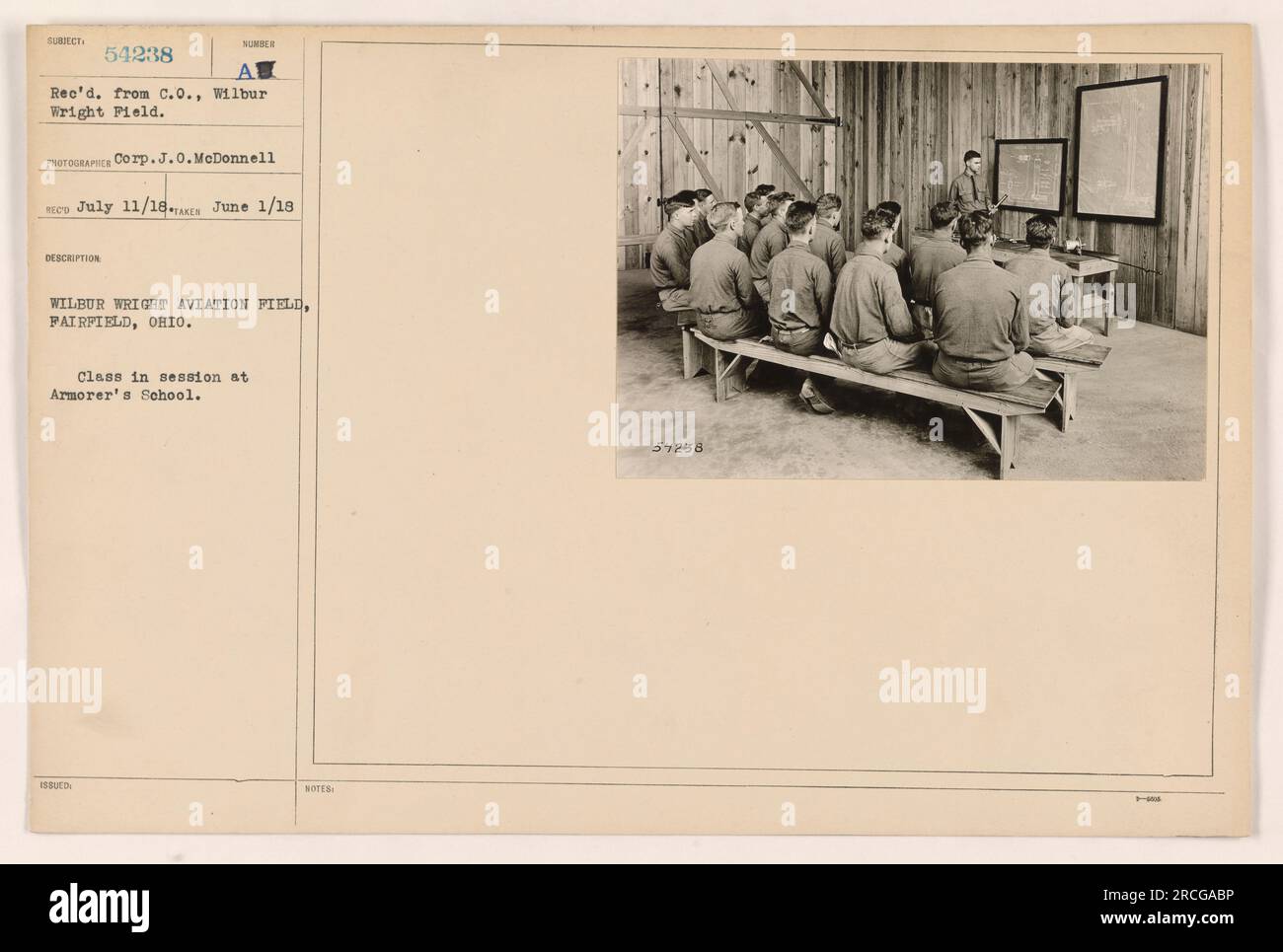 Une classe en session à l'Armorer's School à Wilbur Wright Aviation Field à Fairfield, Ohio pendant la première Guerre mondiale. Prise le 1 juin 1918 par Corp. J.O. McDonnell. Source : photographies des activités militaires américaines pendant la première Guerre mondiale. Banque D'Images