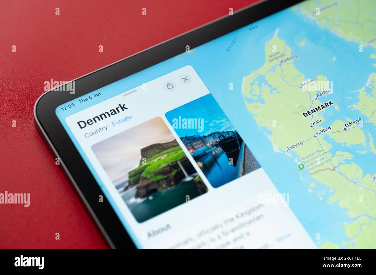 New York, États-Unis - 6 juillet 2023 : Danemark sur les cartes de pomme en ligne dans l'écran de tablette ipad vue rapprochée Banque D'Images