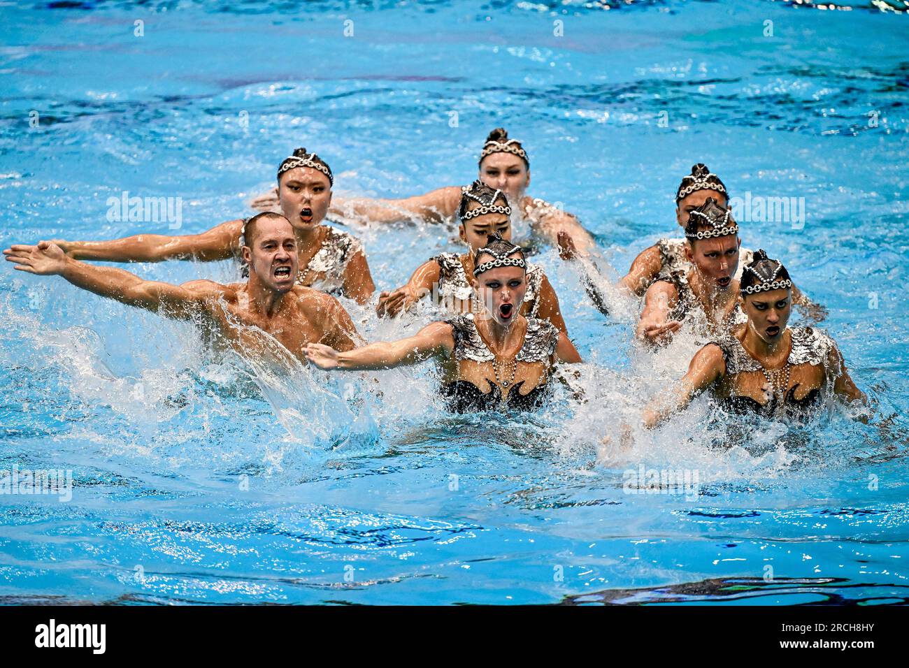 Fukuoka, Japon. 15 juillet 2023. Team United States of America participe à la routine acrobatique lors des 20e Championnats du monde aquatiques au Marine Messe Hall A de Fukuoka (Japon), le 15 juillet 2023. Crédit : Insidefoto di andrea staccioli/Alamy Live News Banque D'Images