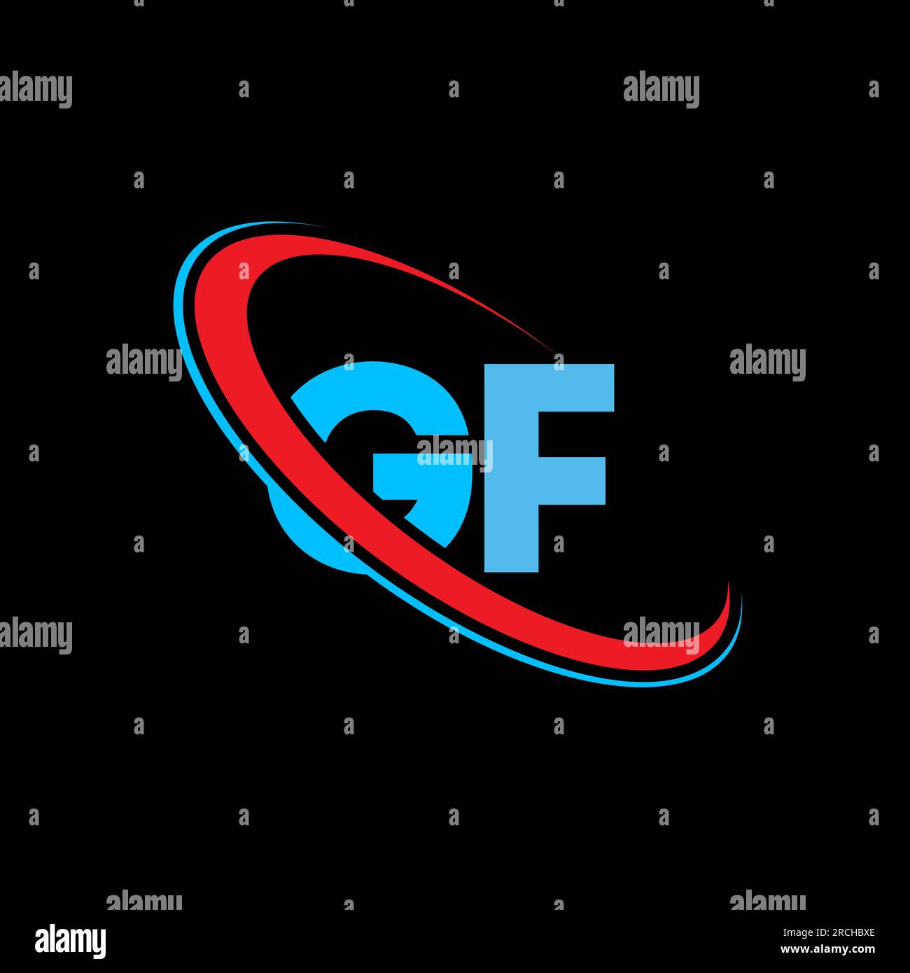 Logo GF G F lettre. Lettre initiale GF cercle lié supercase monogramme logo rouge et bleu. Logo GF, design G F. Illustration de Vecteur