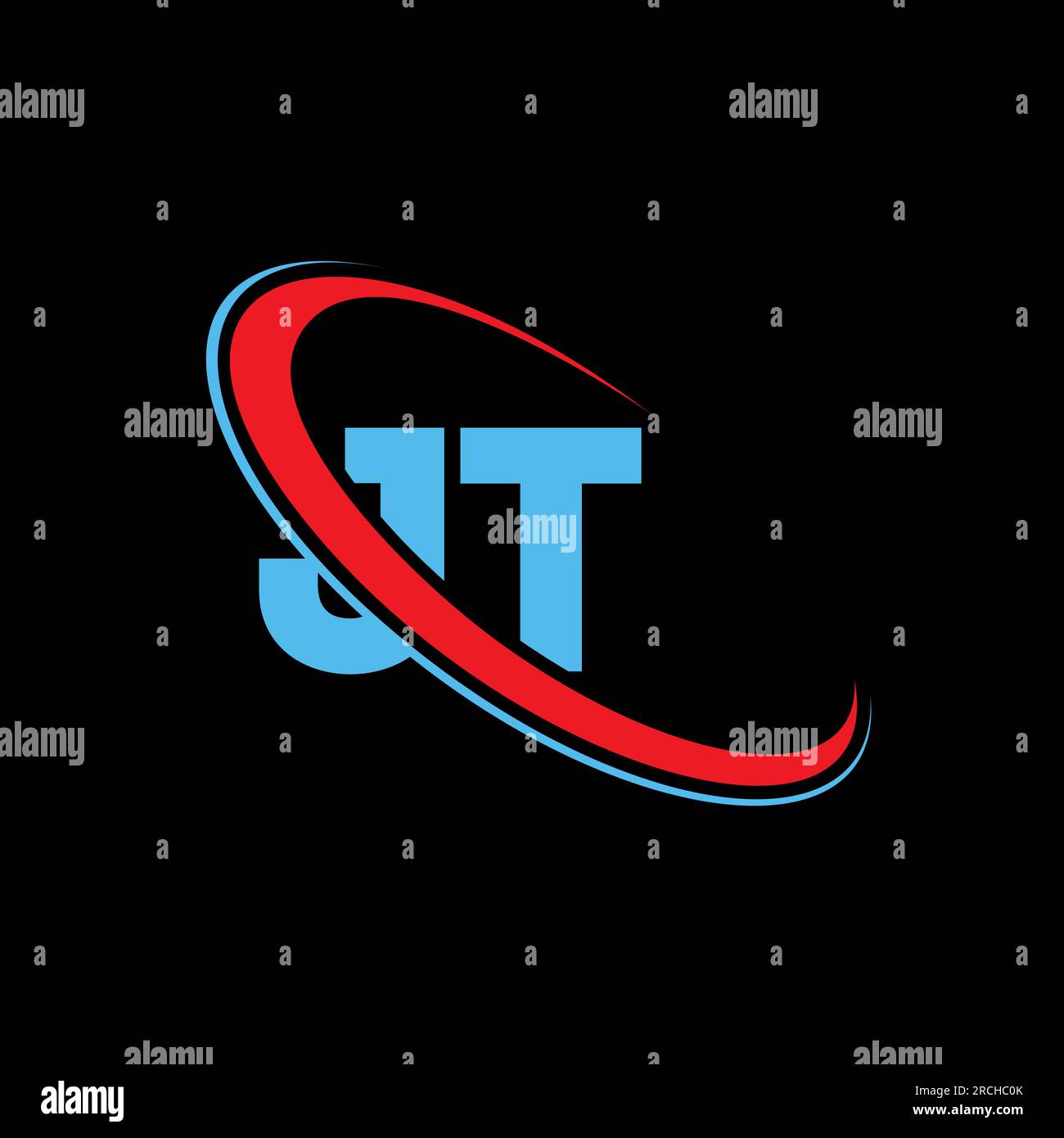 Logo JT J T lettre. Lettre initiale JT cercle supercase monogramme logo rouge et bleu. Logo JT, conception J T. Illustration de Vecteur