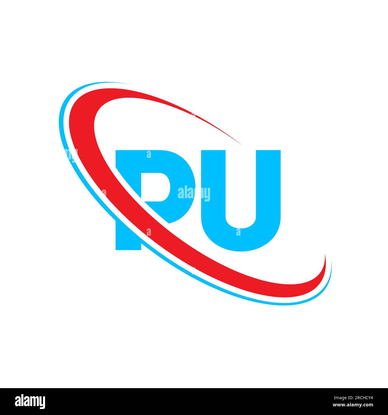 Logo de la lettre pu P U. Lettre initiale pu cercle supercase monogramme logo rouge et bleu. Logo pu, conception P U. Illustration de Vecteur