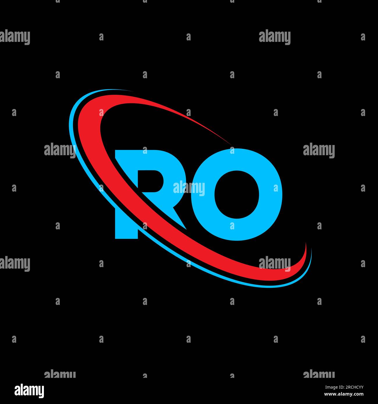 Logo RO R O lettre. Lettre initiale du logo monogramme en majuscules « RO Linked Circle » rouge et bleu. Logo RO, R O design. ro, r o Illustration de Vecteur