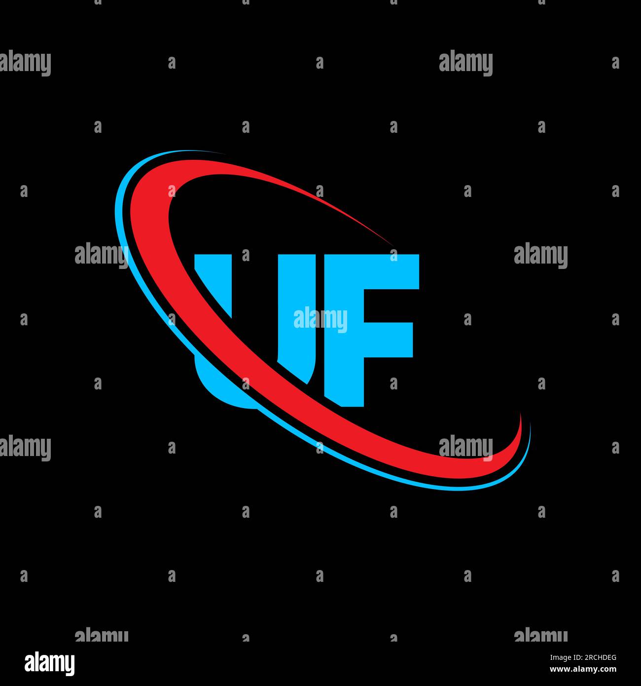 Logo lettre UF U F design. Lettre initiale UF cercle lié majuscule monogramme logo rouge et bleu. Logo UF, conception U F. uf, u f Illustration de Vecteur