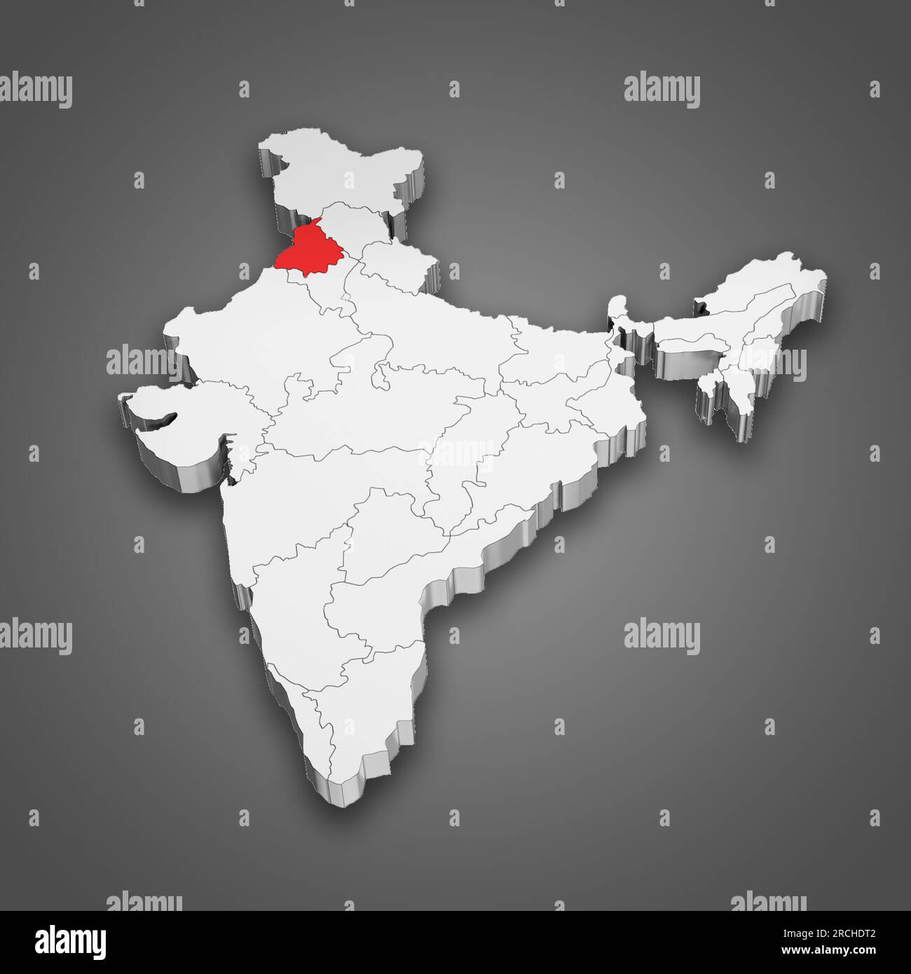 Punjab situation de l'état dans la carte de l'Inde. Illustration 3D. Banque D'Images