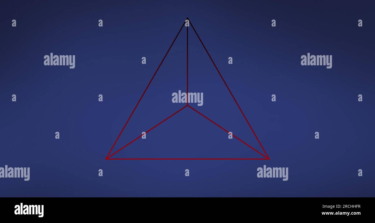 Composite de forme de triangle rouge 3d sur fond bleu Banque D'Images