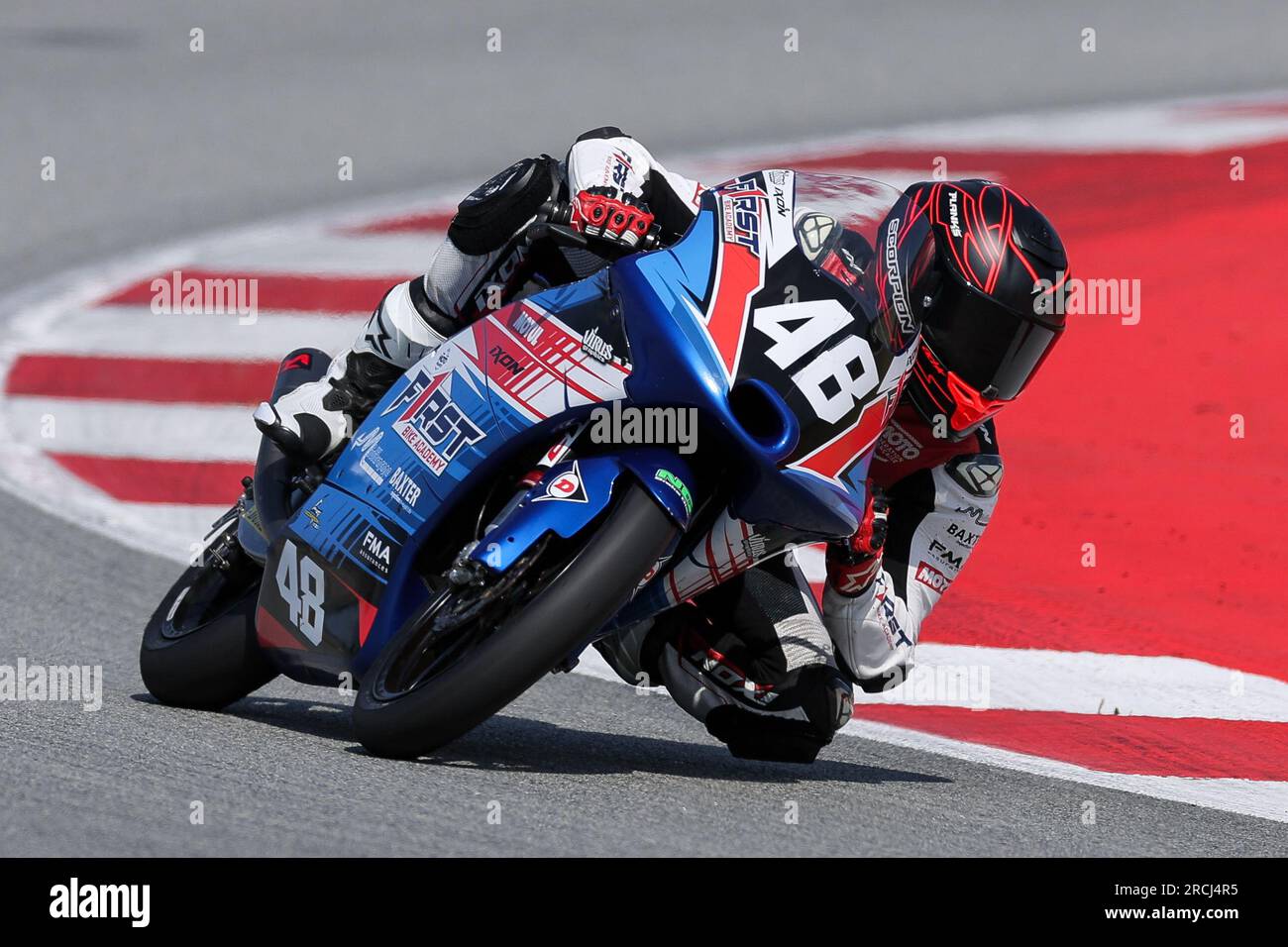 Montmelo, Espagne. 14 juillet 2023. Gabin Planques de France de l'équipe First Bike Academy avec KTM lors de la catégorie Junior GP du Finetwork FIM JuniorGP World Championship Barcelona round au circuit de Barcelona à Montmelo, Espagne. Crédit : DAX Images/Alamy Live News Banque D'Images