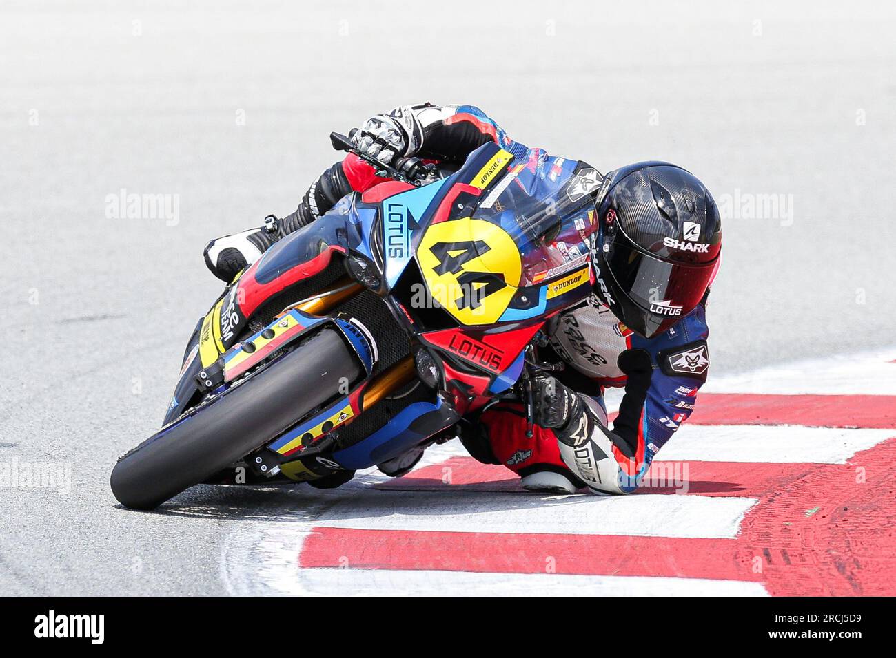 Montmelo, Espagne. 14 juillet 2023. Adrian Rodriguez d'Espagne de Easyrace Team avec Yamaha lors de la catégorie stock ECH du Finetwork FIM JuniorGP World Championship Barcelona round au circuit de Barcelona à Montmelo, Espagne. Crédit : DAX Images/Alamy Live News Banque D'Images