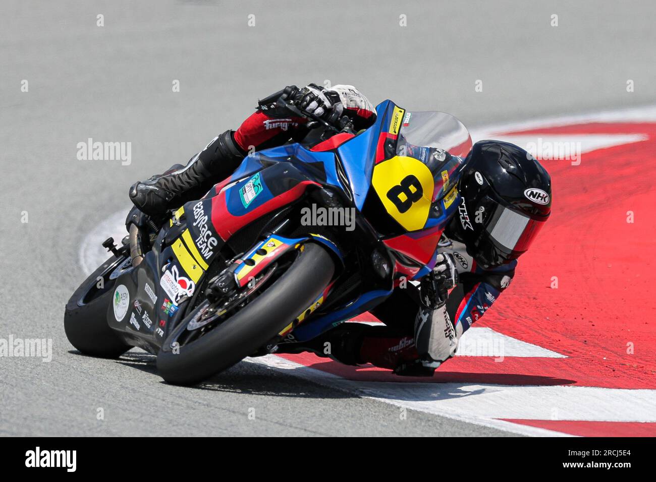 Montmelo, Espagne. 14 juillet 2023. Marco Garcia d'Espagne de Easyrace Team avec Yamaha lors de la catégorie stock ECH du Finetwork FIM JuniorGP World Championship Barcelona round au circuit de Barcelona à Montmelo, Espagne. Crédit : DAX Images/Alamy Live News Banque D'Images