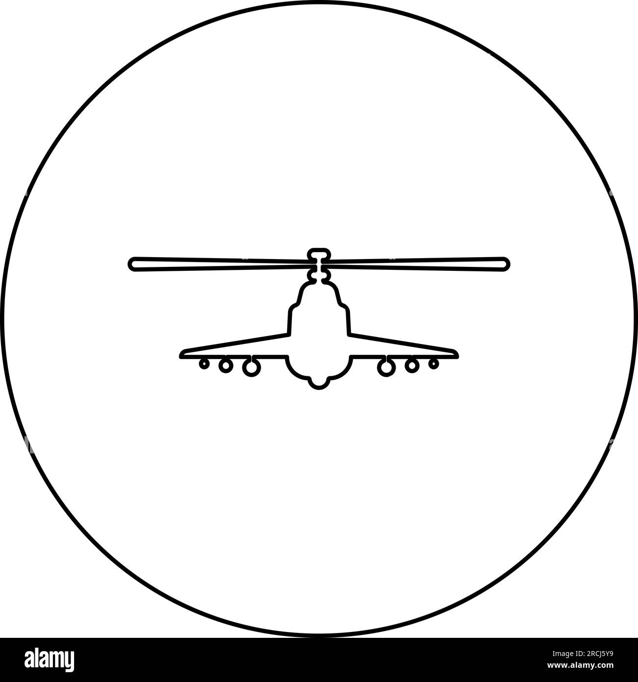 Combat hélicoptère attaque militaire concept View icône avant en cercle rond couleur noire illustration vectorielle image contour ligne contour fin style simple Illustration de Vecteur