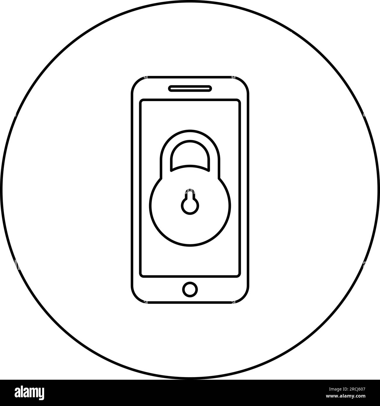 Smartphone verrouiller sécurité des données personnelles cyber accès concept téléphone verrouillé téléphone portable cadenas utiliser l'icône dans le cercle rond noir illustration vectorielle de couleur Illustration de Vecteur