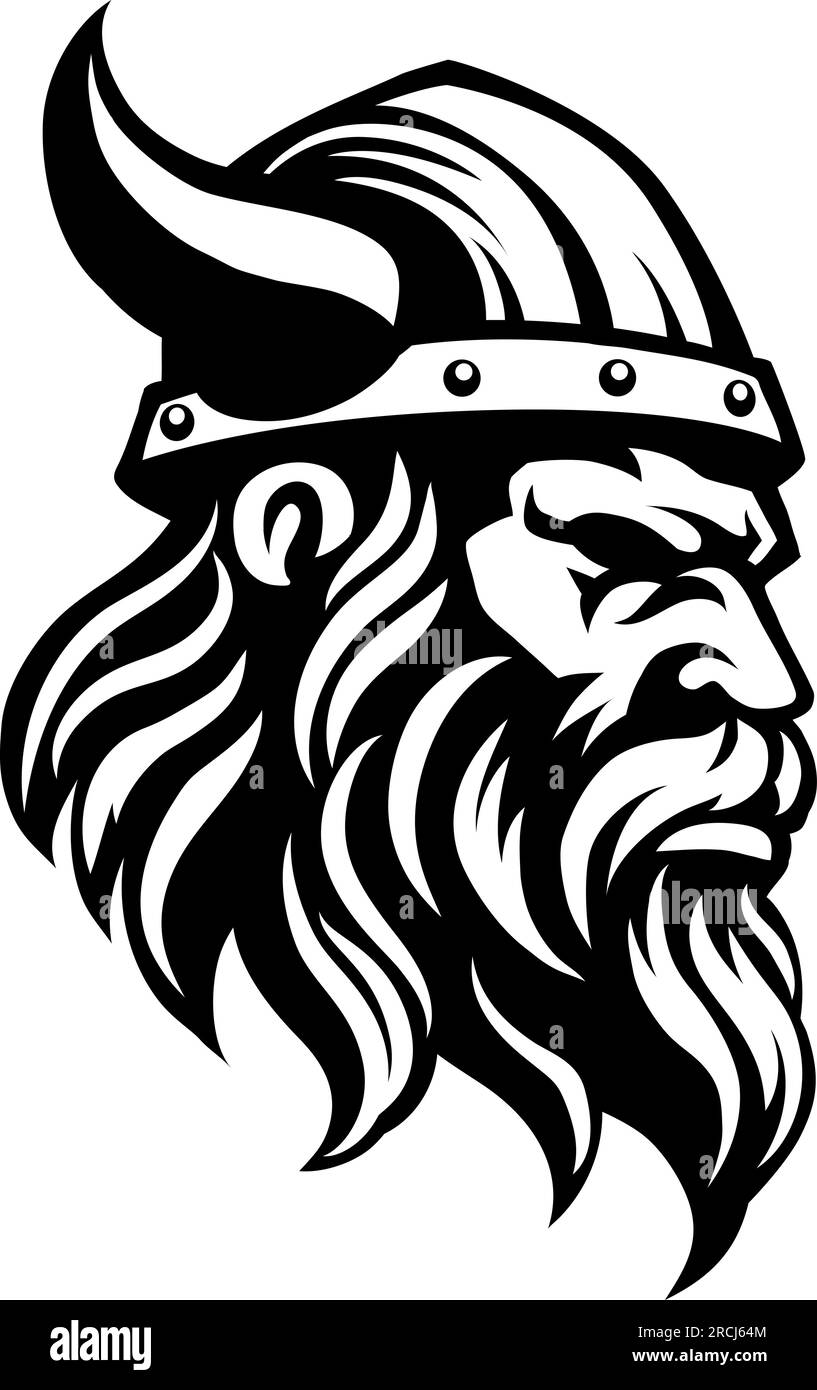 Viking Warrior Man Strong Mascot face dans le casque Illustration de Vecteur