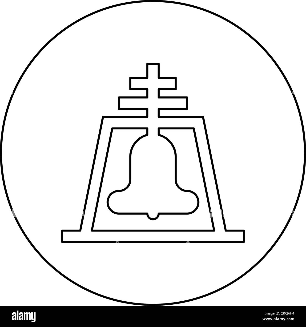 Église Bell Beam concept campanile beffroi icône en cercle rond couleur noire illustration vectorielle image contour contour ligne mince style simple Illustration de Vecteur