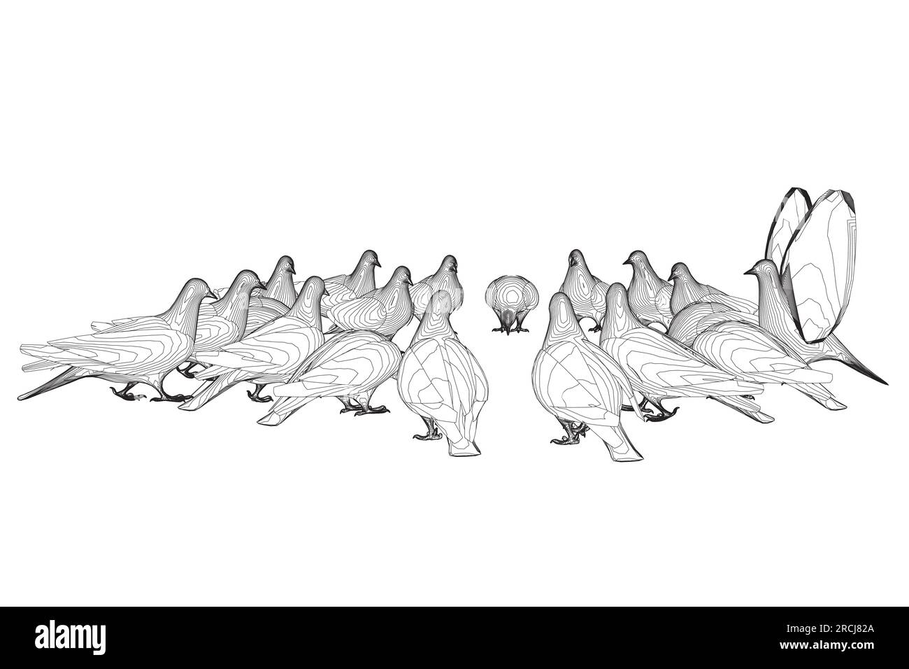 Contour d'oiseau pigeon assis. Conception de personnages de dessins animés plats. Icône oiseau de contour. Modèle mignon de pigeon. Illustration vectorielle isolée sur fond blanc. Illustration de Vecteur