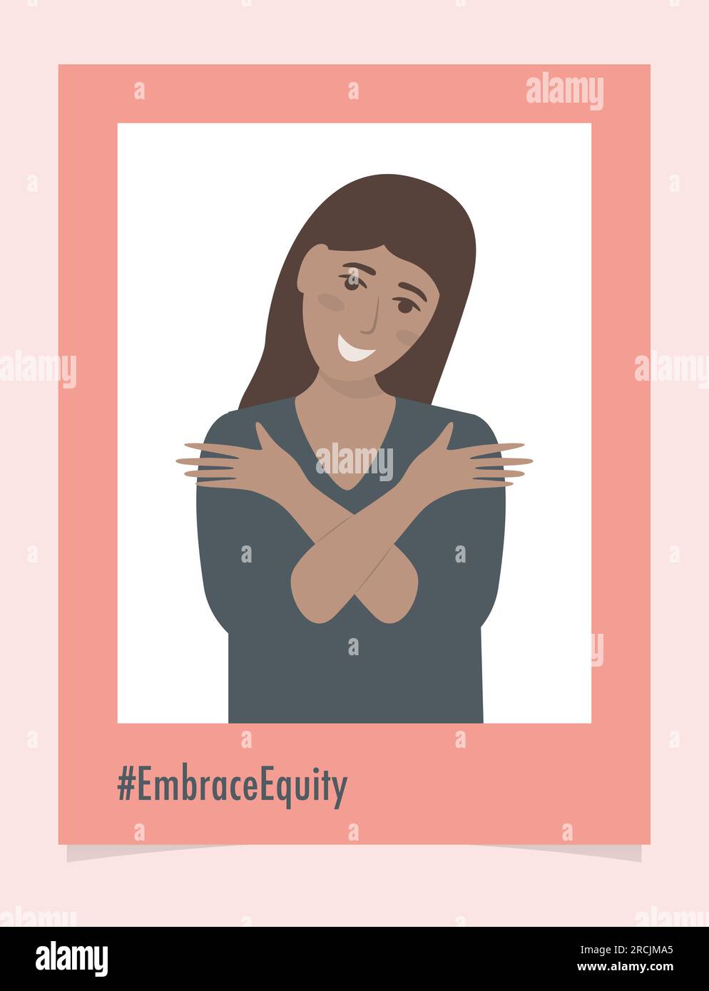 Beau portrait de jeune personne #EmbraceEquity donner à l'équité une énorme étreinte. Journée internationale de la femme 2023 embrasser l'équité. L'égalité des chances n'est pas l Illustration de Vecteur