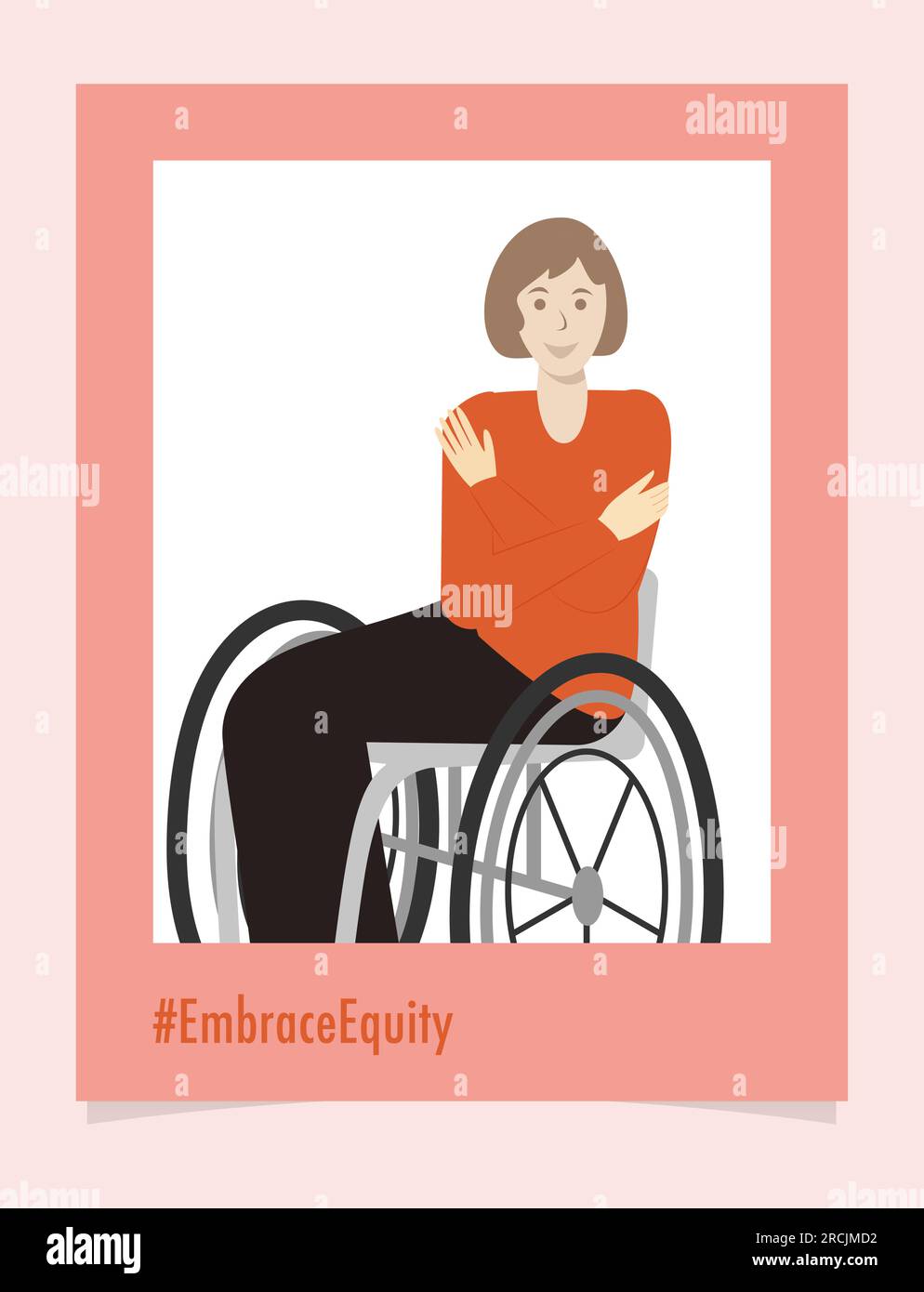 Beau portrait de personne handicapée #EmbraceEquity donner à l'équité une énorme étreinte. Journée internationale de la femme 2023 embrasser l'équité. L'égalité des chances est n. Illustration de Vecteur
