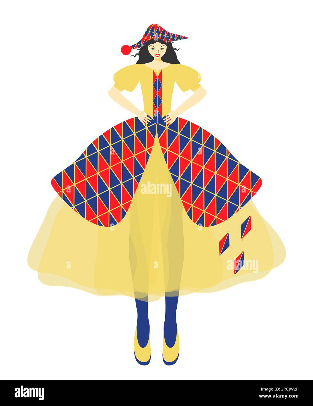 Columbine. Caractère stock de pantomime et commedia dell'arte. Comédie italienne Circus, élément de conception de bannière de carnaval illustration vectorielle. Isolé activé Illustration de Vecteur