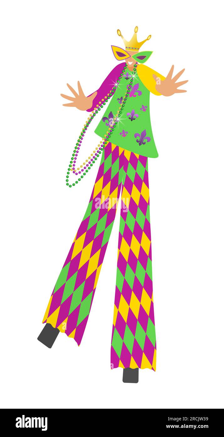 Acrobate sur pilotis de cirque acteur de rue, clown dans le cirque, artiste interprète acrobate. Mardi gras élément de conception de bannière de carnaval Illustration vectorielle Isolat Illustration de Vecteur