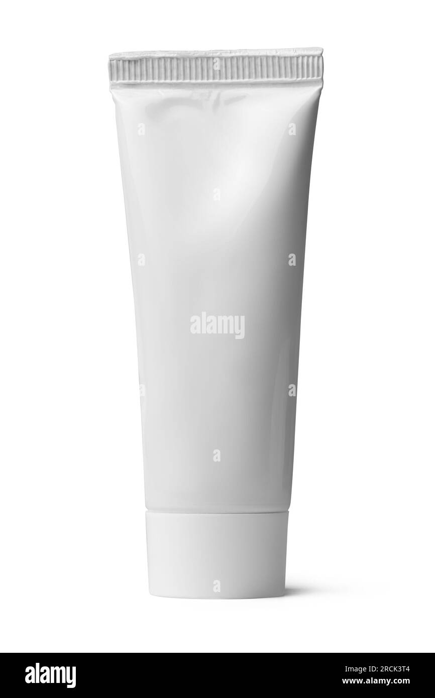 gros plan de tube, modèle de maquette pour dentifrice, crème, gel ou shampooing, emballage blanc isolé sur fond blanc, médicament ou concept cosmétique Banque D'Images