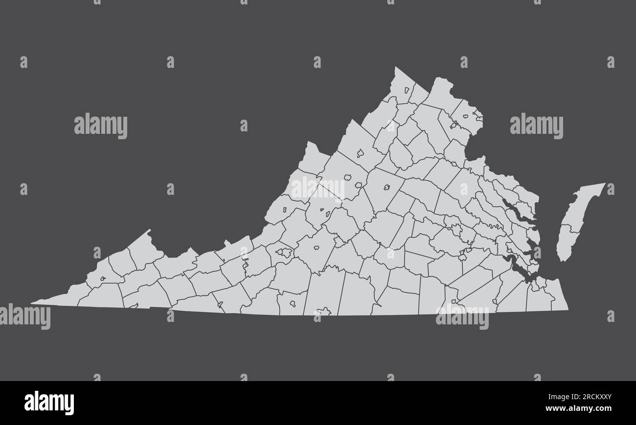 La carte administrative de l'État de Virginie isolée sur fond sombre Illustration de Vecteur