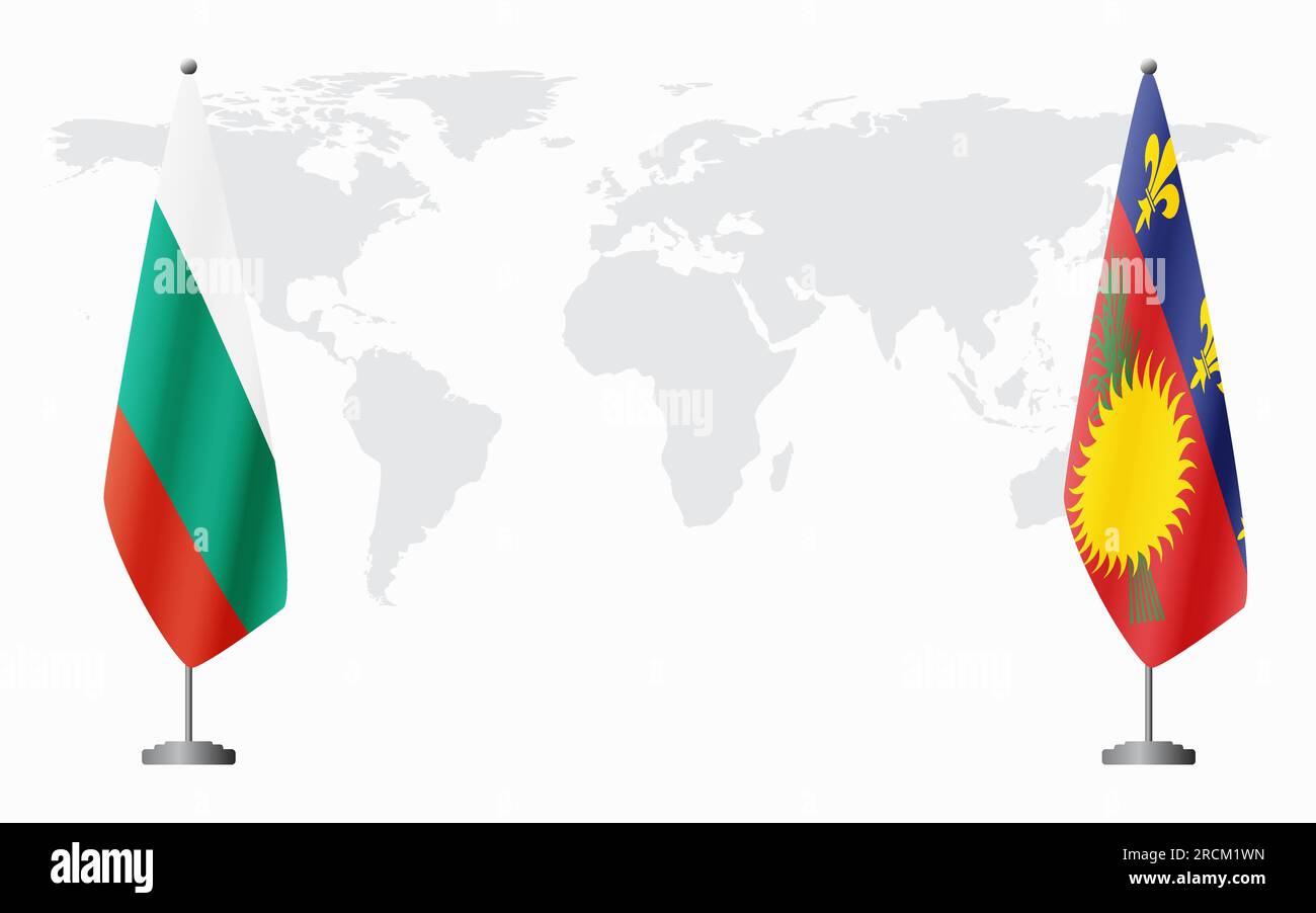 Drapeaux de la Bulgarie et de la Guadeloupe pour réunion officielle sur fond de carte du monde. Illustration de Vecteur