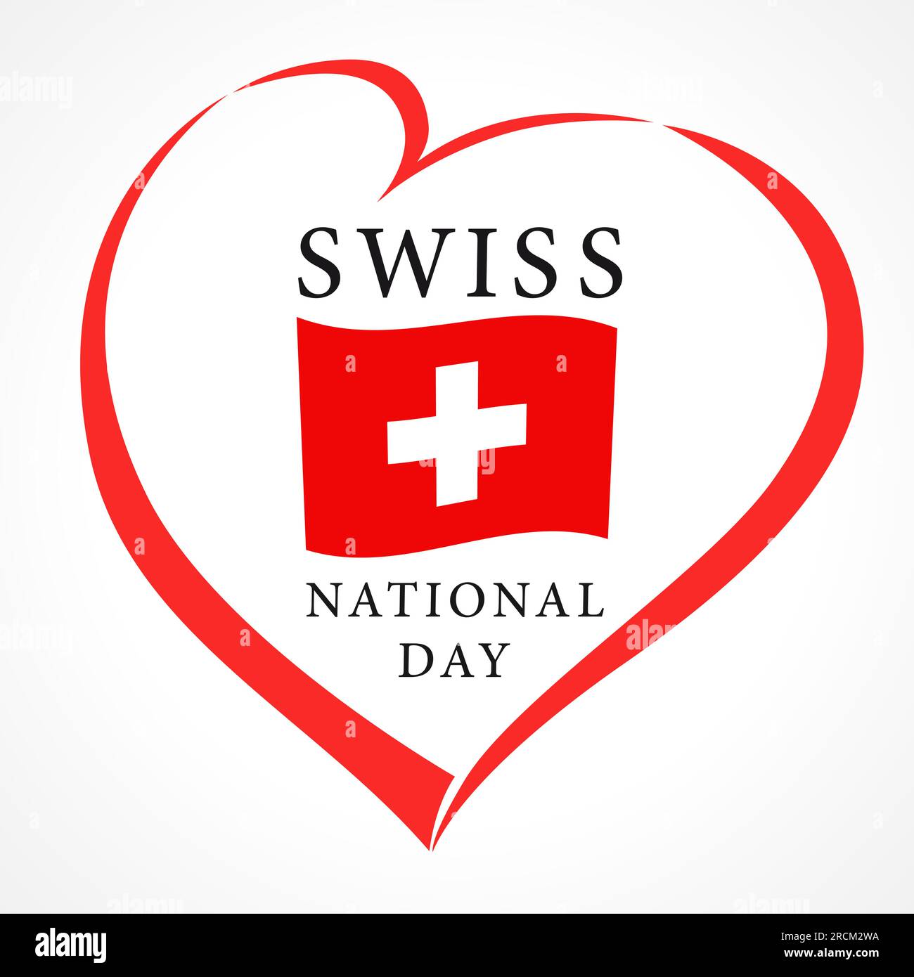 Logo créatif de la fête nationale suisse. T-shirt ou concept de décoration. Icône vacances. Drapeau de la Suisse en forme de coeur moderne. Conception de bannière. Elem isolé Illustration de Vecteur