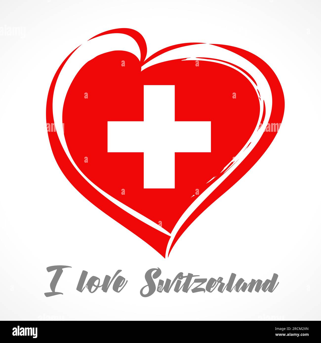 Logo créatif de la fête nationale suisse. T-shirt ou concept de décoration. Icône vacances. Drapeau de la Suisse en forme de coeur moderne. Conception de bannière. Elem isolé Illustration de Vecteur