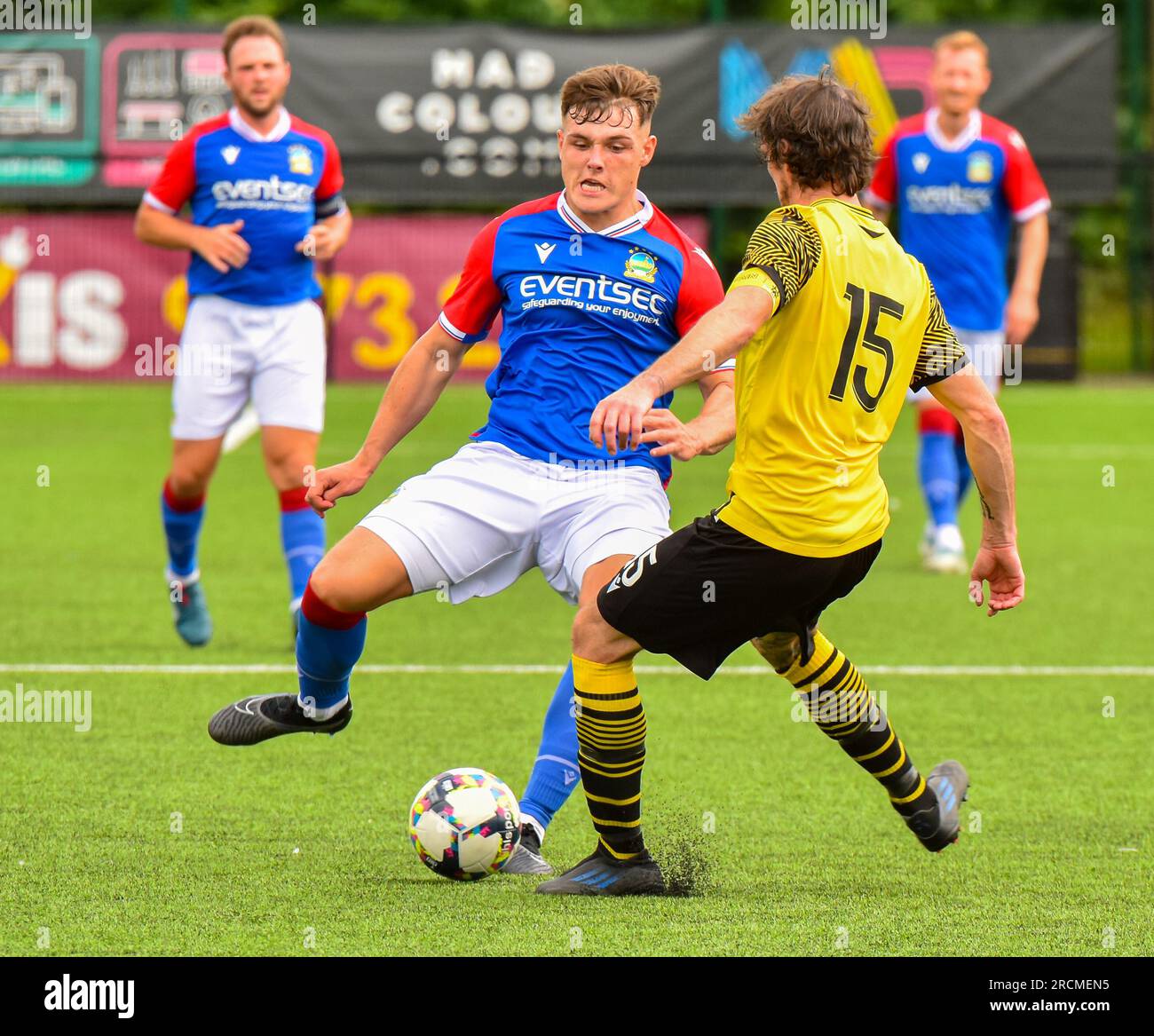 Ethan Devine - H&W Welders vs Linfield, samedi 15 juillet 2023, Blanchflower Stadium, Belfast. Banque D'Images