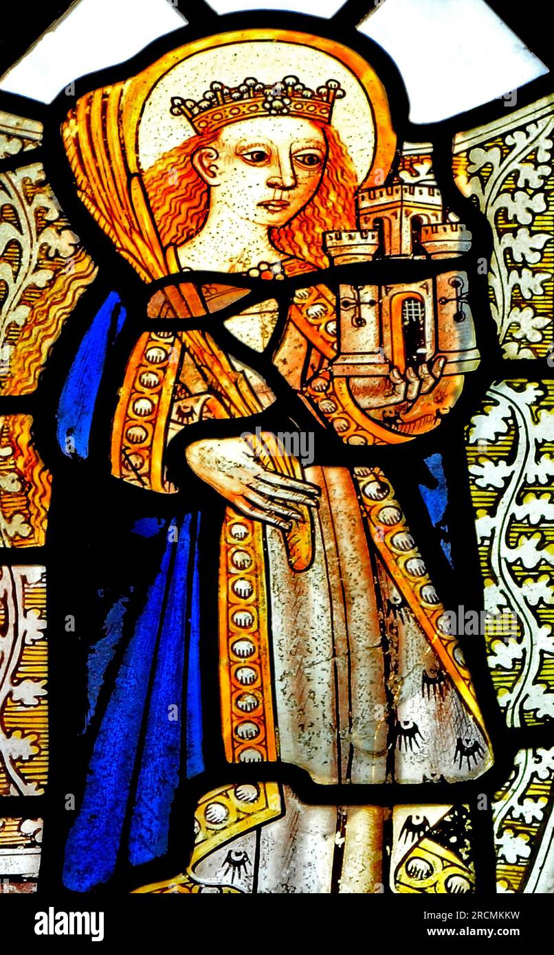 Bawburgh, Norfolk, St Barbara, 15e siècle, vitrail médiéval, château de détention Banque D'Images