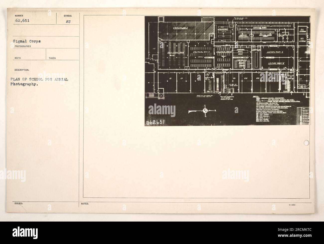 Légende de l'image : 'Plan de l'école pour la photographie aérienne montrant la disposition et l'organisation de l'installation. Cette photographie a été prise pendant la première Guerre mondiale dans le cadre de la documentation des activités militaires américaines. C'est une image officielle du signal corps, avec le numéro de référence 62,651.' Banque D'Images