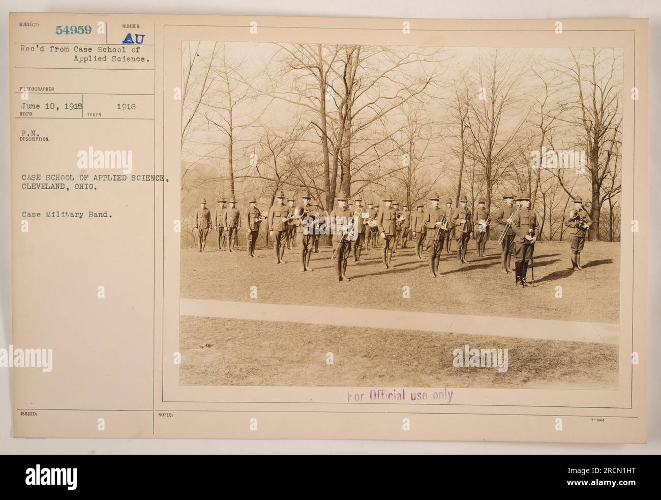 Case School of Applied Science à Cleveland, Ohio, a capturé cette image de la bande militaire de case. La photographie a été reçue de l'école et prise le 10 juin 1918. Il a été publié en 1918 et marqué pour un usage officiel seulement. Banque D'Images