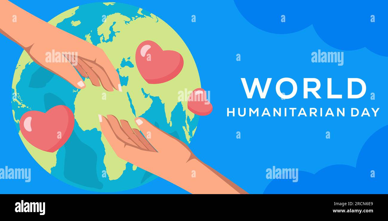 illustration de bannière horizontale de la journée humanitaire mondiale dans la conception plate Illustration de Vecteur