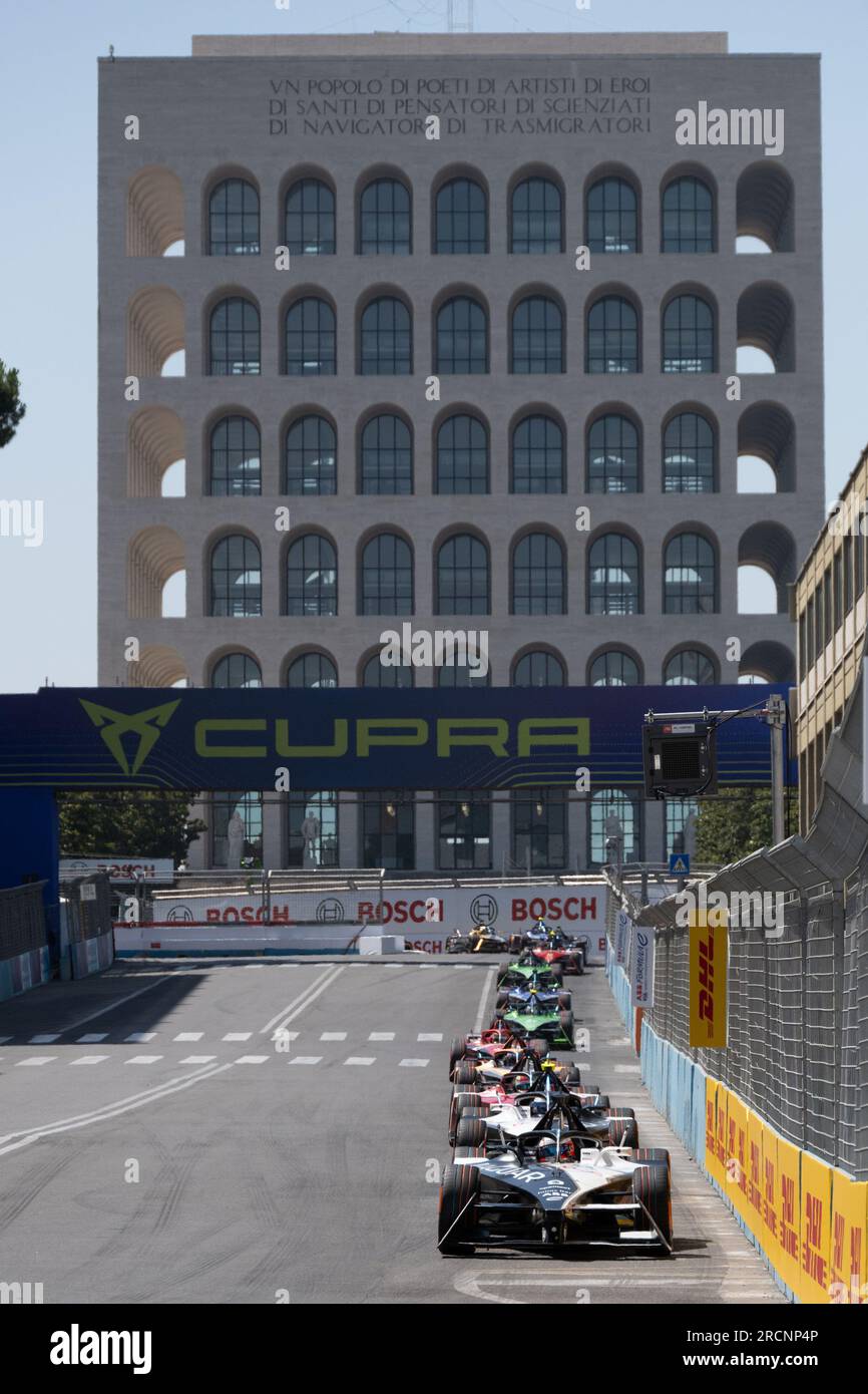 Mitch Evans mène le groupe., lors de la course 1, première journée de compétition du FE Grand Prix de Rome 2023, Rome, Italie, 15/07/2023 Banque D'Images