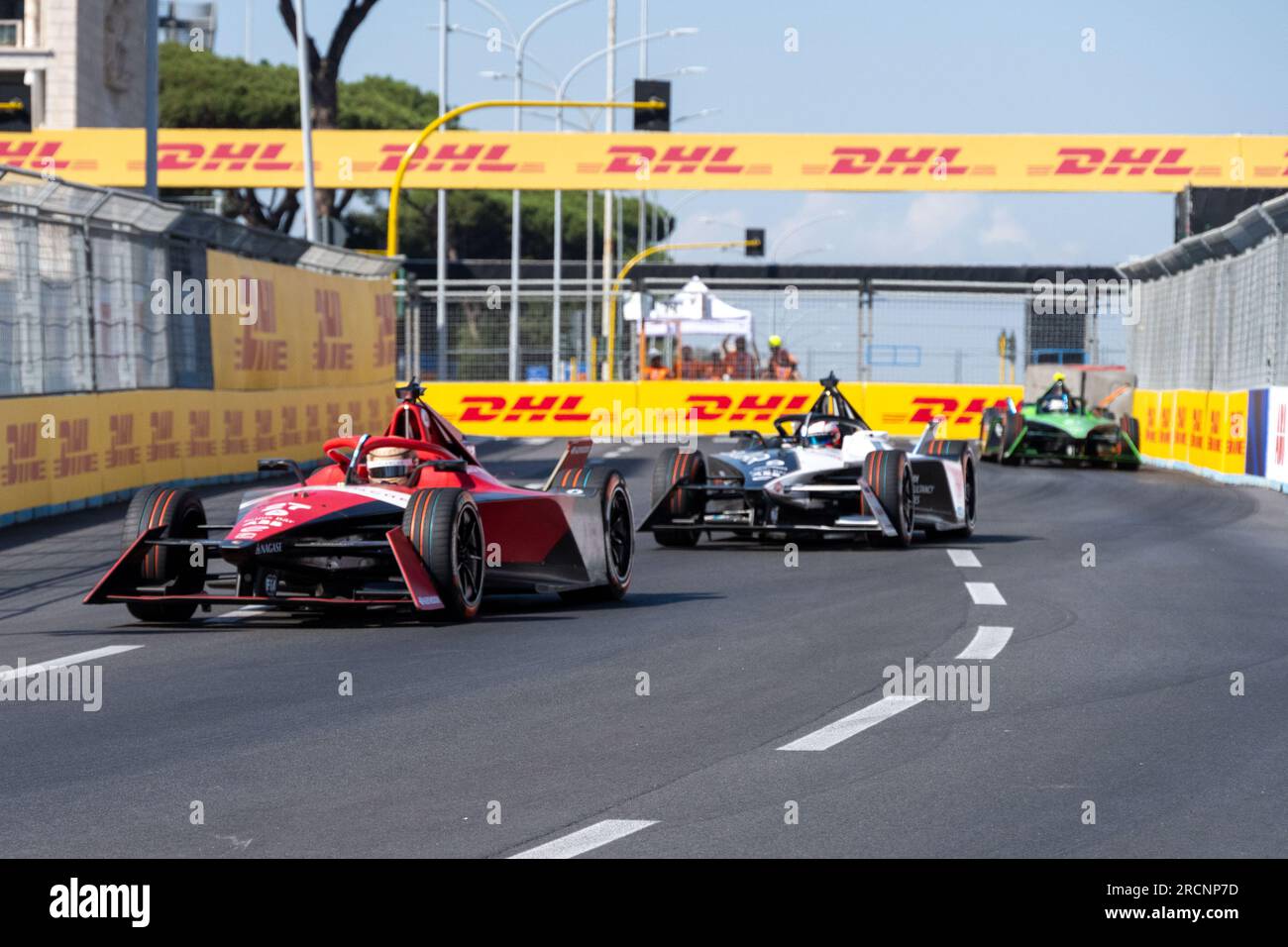 Jake Dennis et Mitch Evans, lors de la course 1, première journée de compétition du FE Grand Prix de Rome 2023, Rome, Italie, 15/07/2023 Banque D'Images