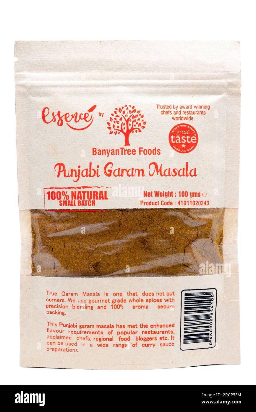 Paquet de 100 grammes d'aliments Banyan Tree Garam Masala poudre 100% tout naturel d'origine indienne Banque D'Images