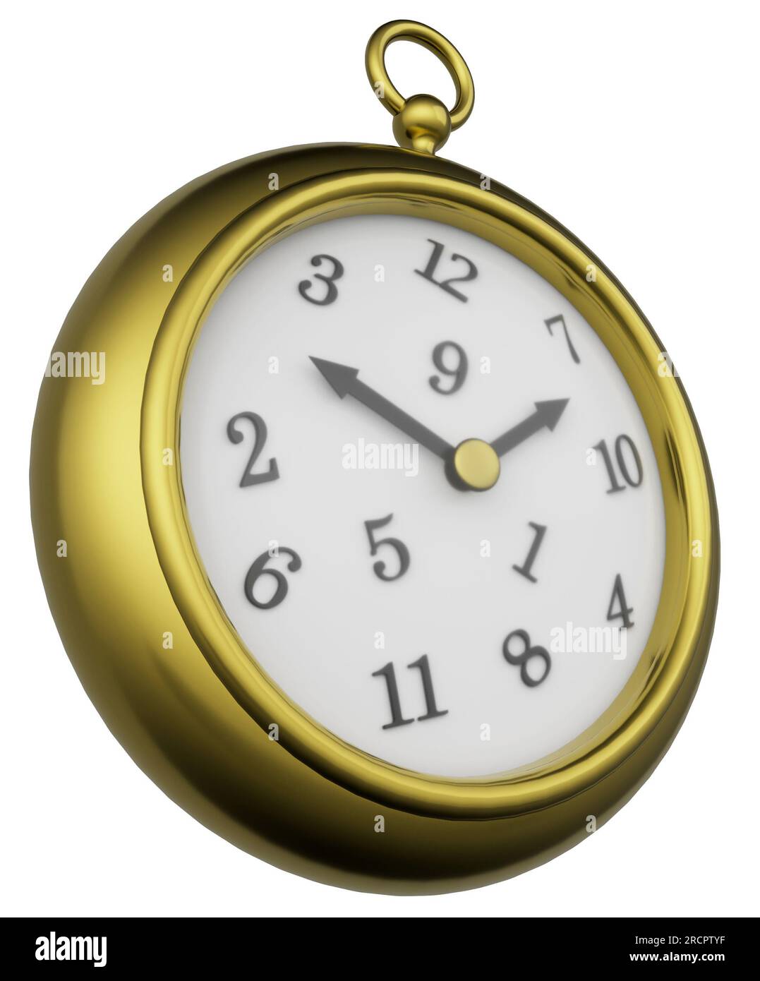 Montre de poche en or avec des chiffres brouillés sur le cadran de l'horloge, suggérant chaos et pandémonium, isolé sur fond blanc Banque D'Images